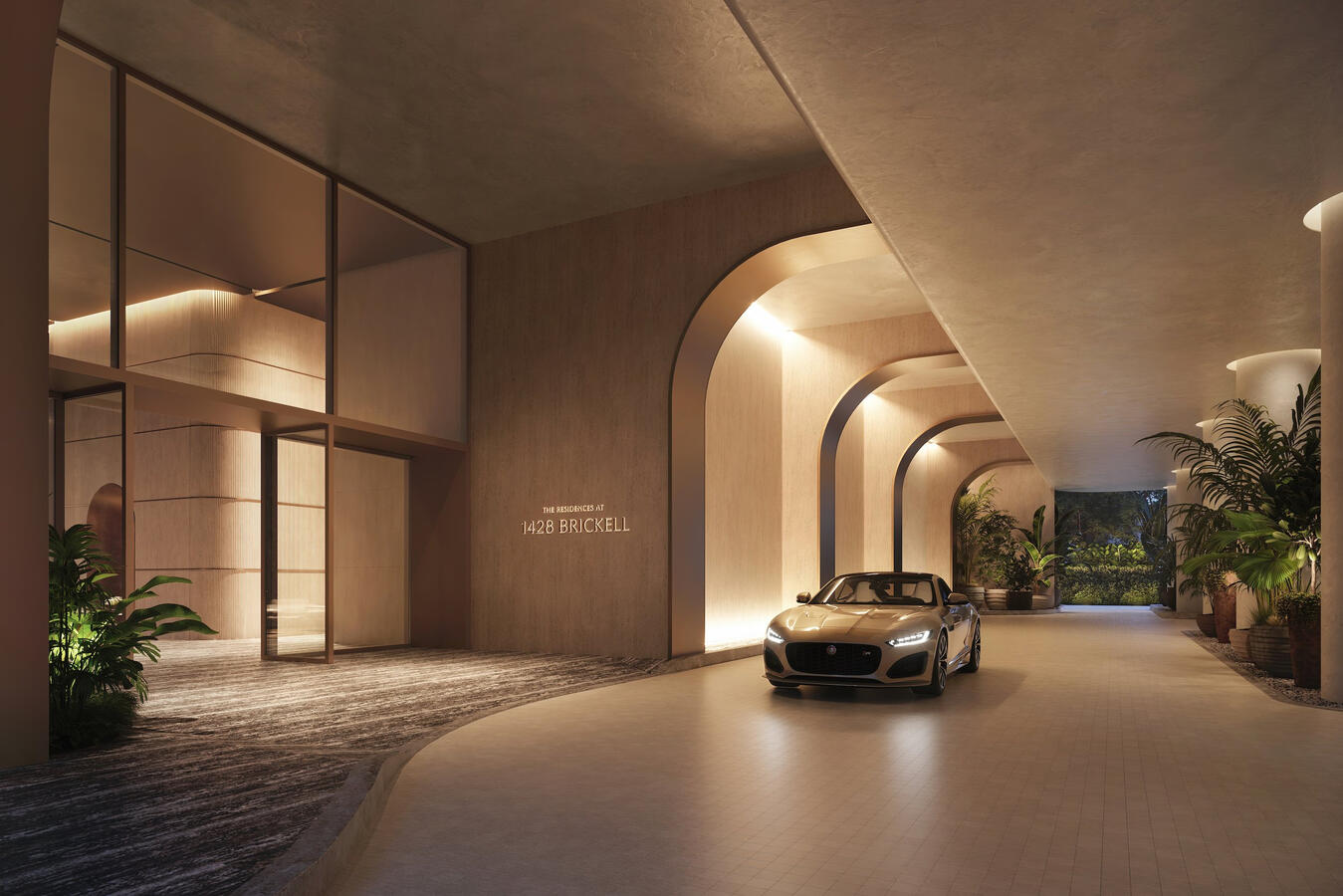 Impresionante porche y exuberante jardín urbano que crean una experiencia de llegada discreta y privada, pero acogedora.